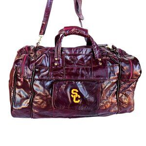 USC Trojans Vintage Patchwork Maroon Leather Duffel 22" Carroll Leather 70s-80s